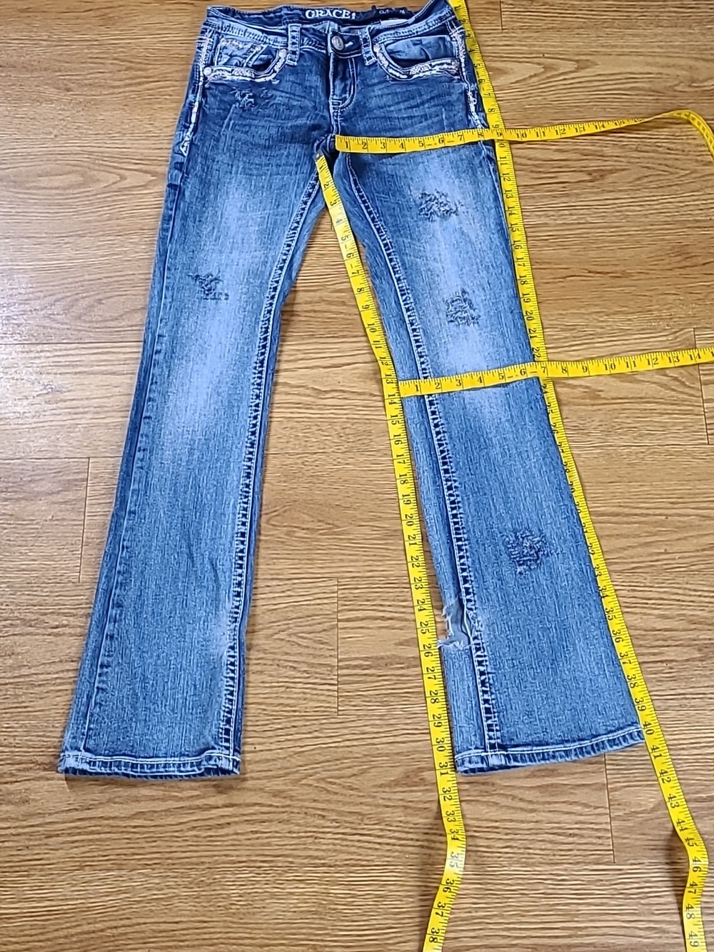 GRACE IN LA BOOT CUT 26x31 WOMENS GIRLS PRE-OWNED DESTROYED STRECH DENIM JEANS - Picture 3 of 8